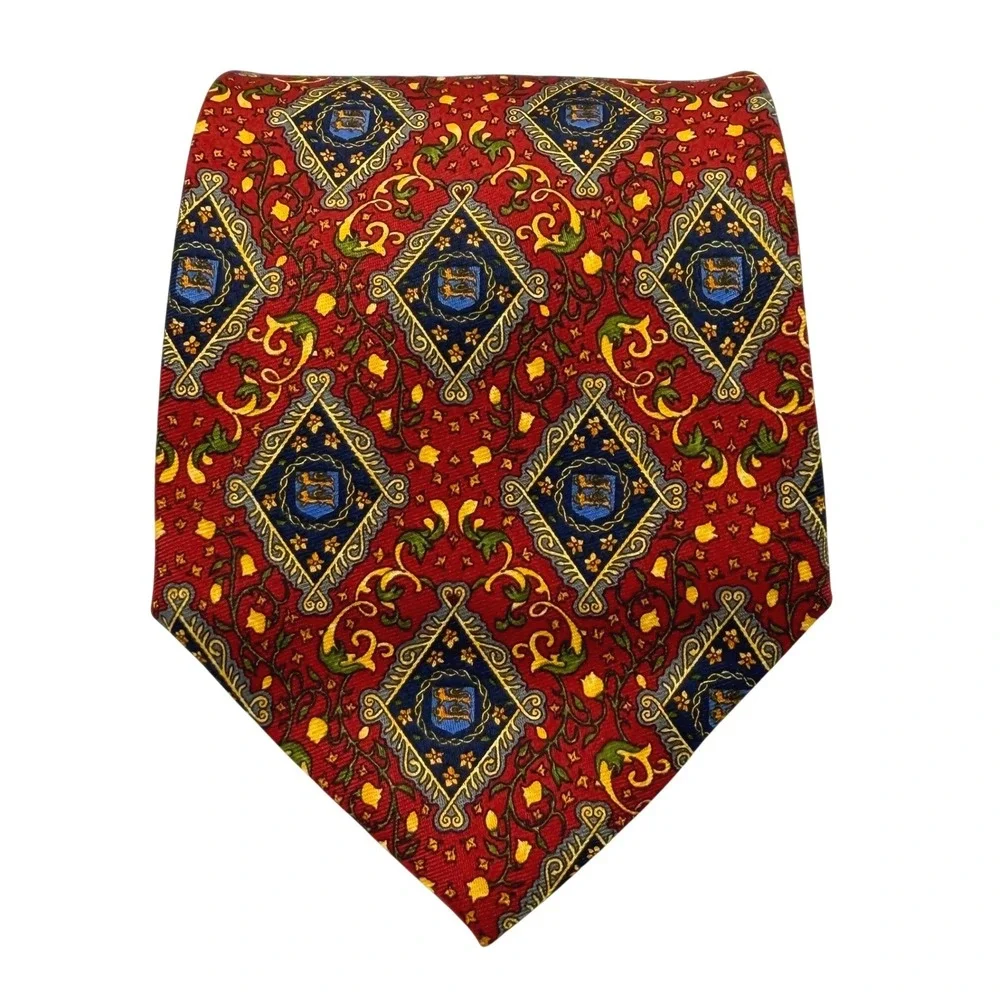 VTG Christian Dior Tie 100% Silk Red Regal Intricate‎ Design Luxury Paris France